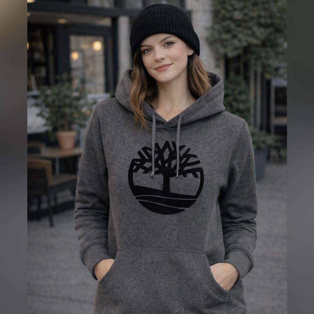 Timberland Gray Hoodie Women’s Size XL Center Logo Pullover Sweatshirt